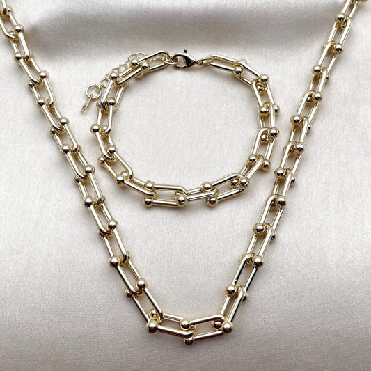 Oro Laminado Necklace and Bracelet, Gold Filled Style Polished, Golden Finish