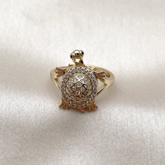 Oro Laminado Multi Stone Ring, Gold Filled Style Turtle Design, with White and Ruby Micro Pave, Polished, Golden Finish