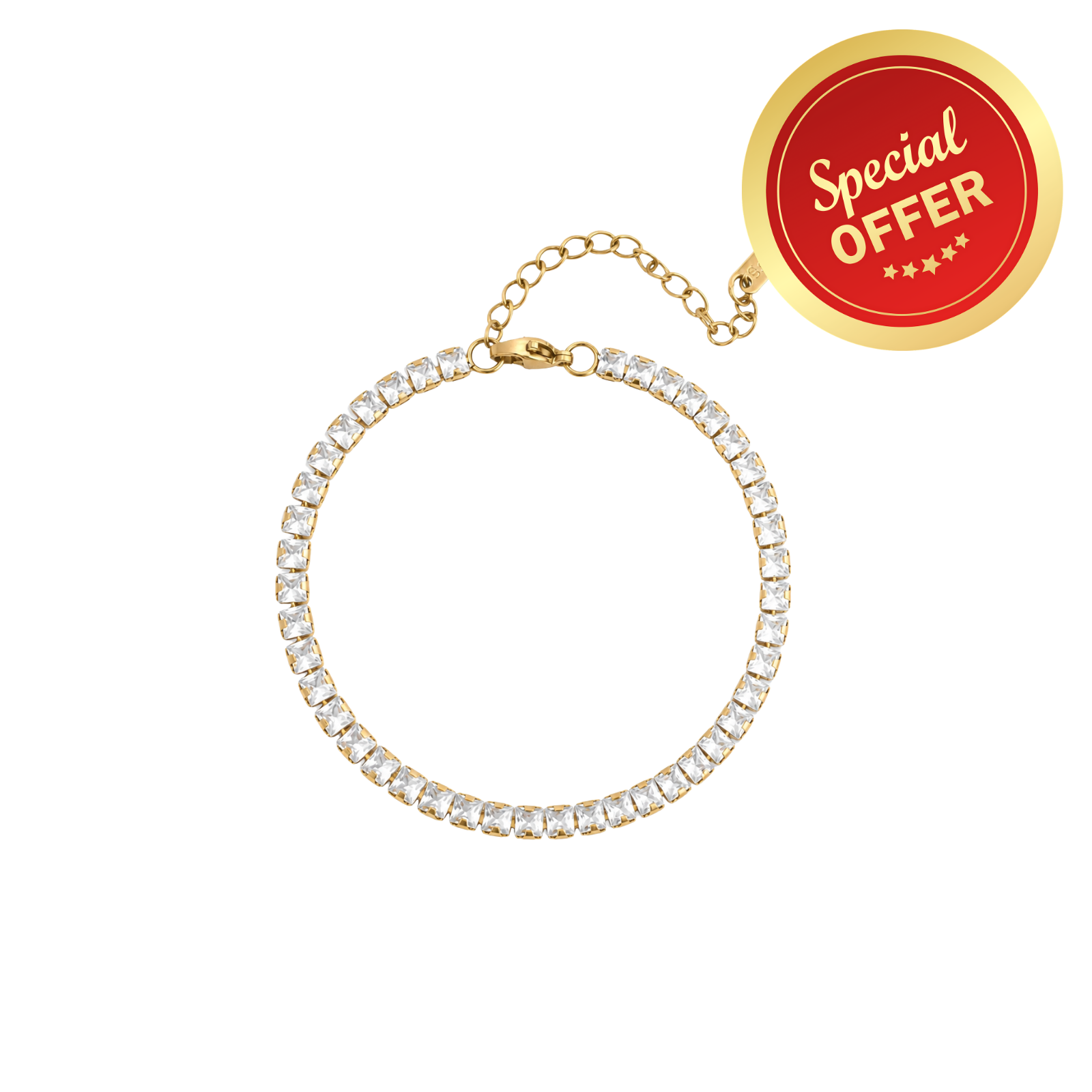 18K Gold PVD Stainless Steel Emerald Cut CZ Stone Tennis Chain Bracelet