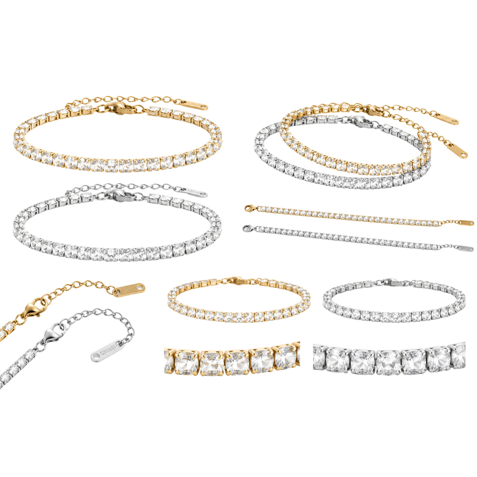 18K Gold PVD Stainless Steel Emerald Cut CZ Stone Tennis Chain Bracelet