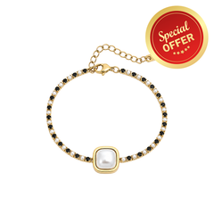 18K Gold PVD Stainless Steel Pearl Center Stone Two Tone Stone Bracelet for Women