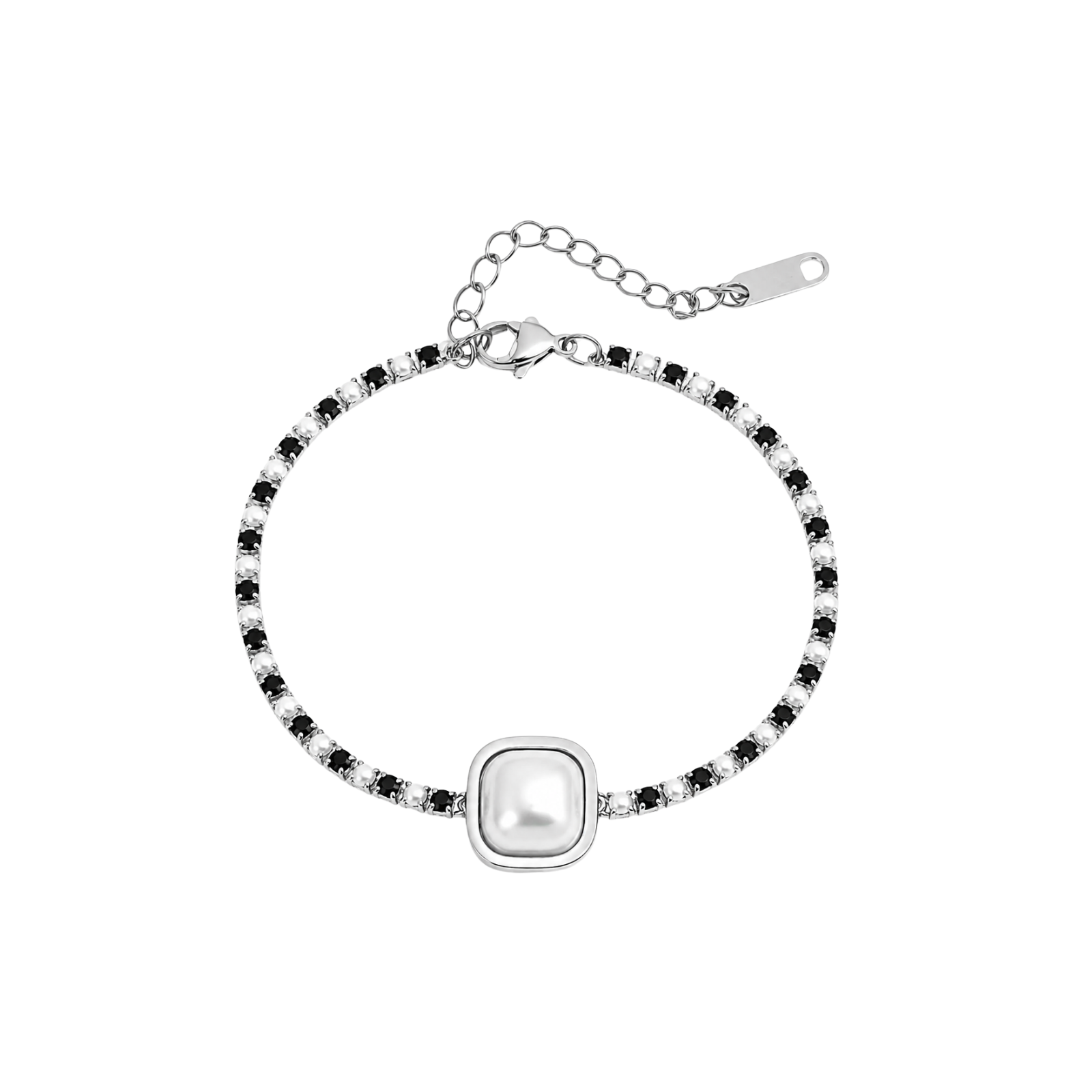 18K Gold PVD Stainless Steel Pearl Center Stone Two Tone Stone Bracelet for Women