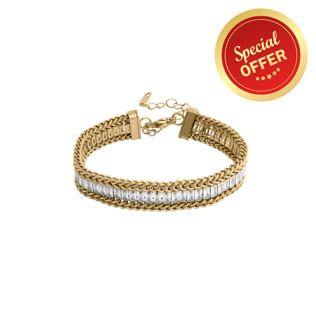 18K Gold PVD Stainless Steel Snake Square CZ Stone Tennis Chain Bracelet for Women