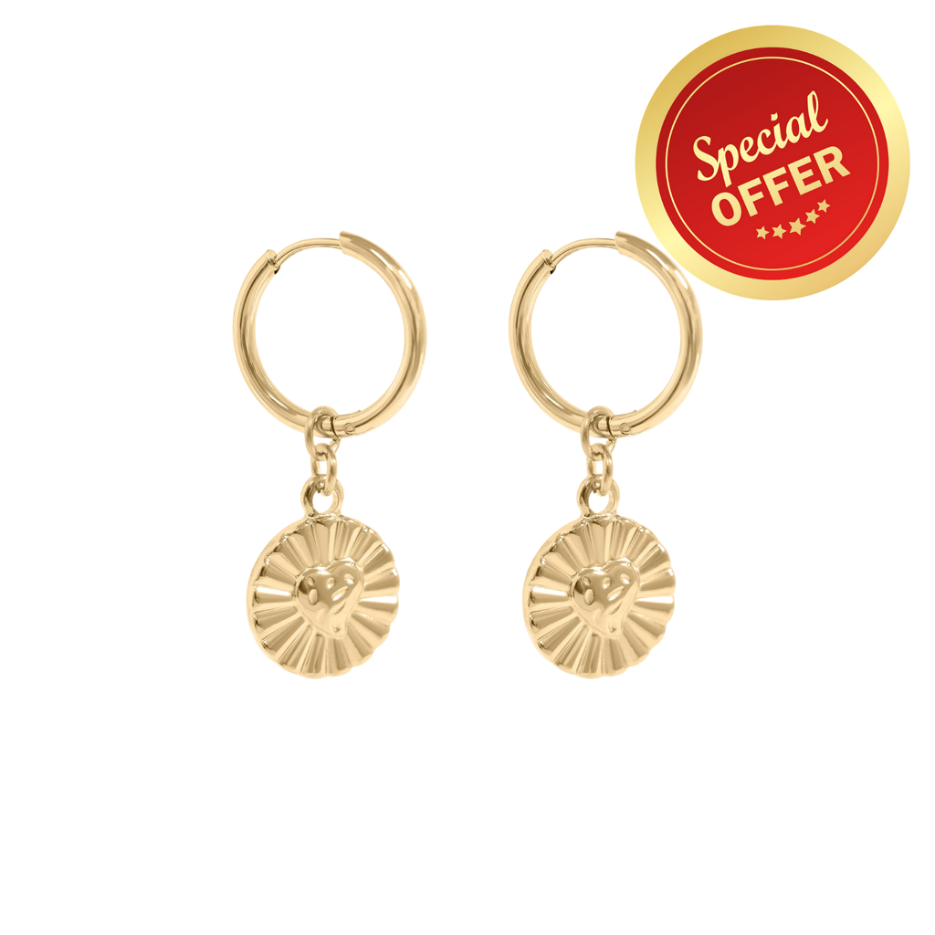 NEW 18K Gold PVD Sunburst Heart Huggie Earring for Women