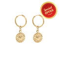 NEW 18K Gold PVD Sunburst Heart Huggie Earring for Women