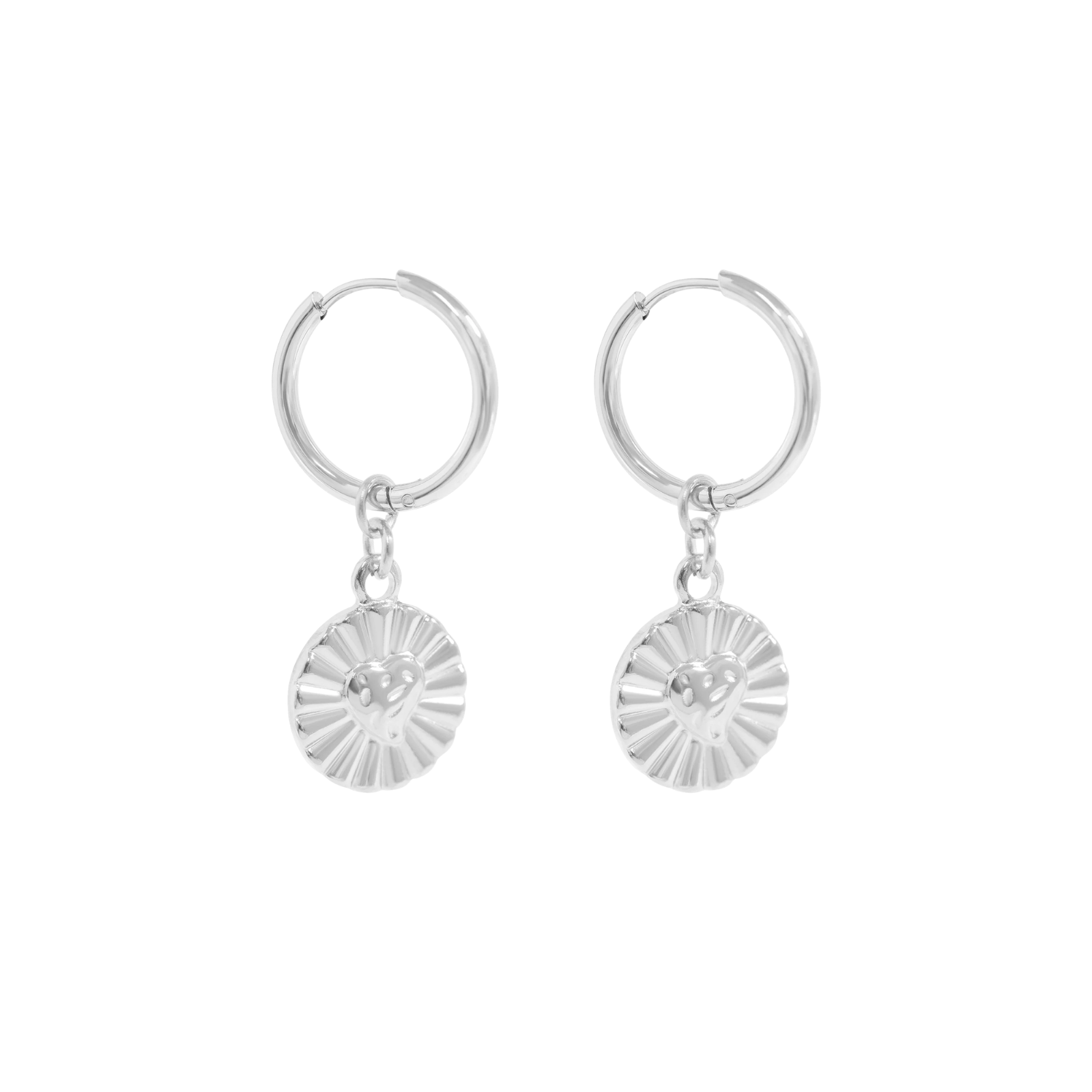 NEW 18K Gold PVD Sunburst Heart Huggie Earring for Women