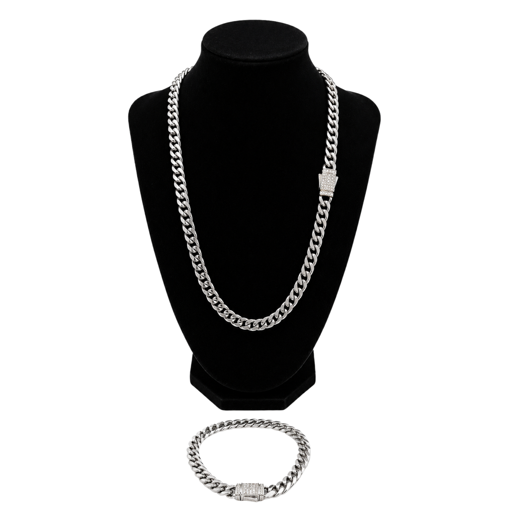 22" Iced Out Cuban Link Chain & 8" Matching Bracelet Set | Stainless Steel | CZ