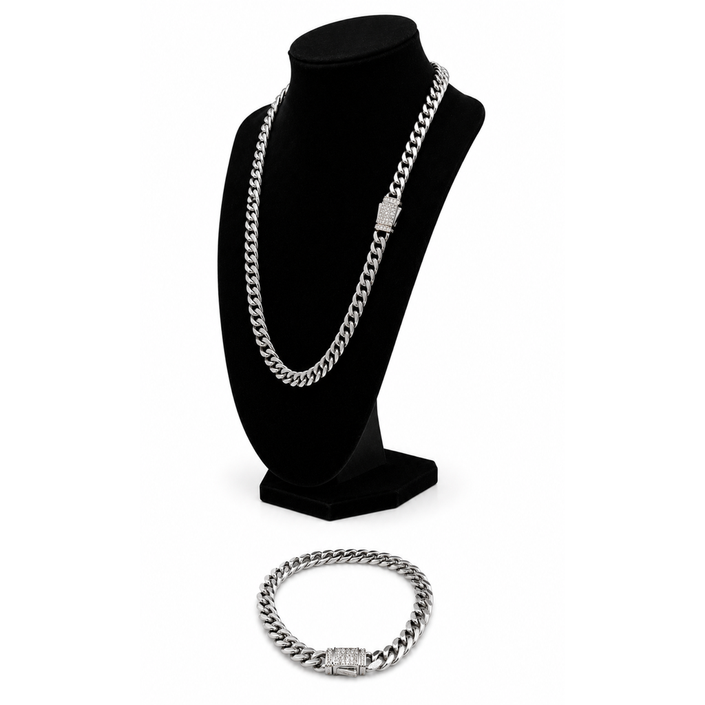 22" Iced Out Cuban Link Chain & 8" Matching Bracelet Set | Stainless Steel | CZ