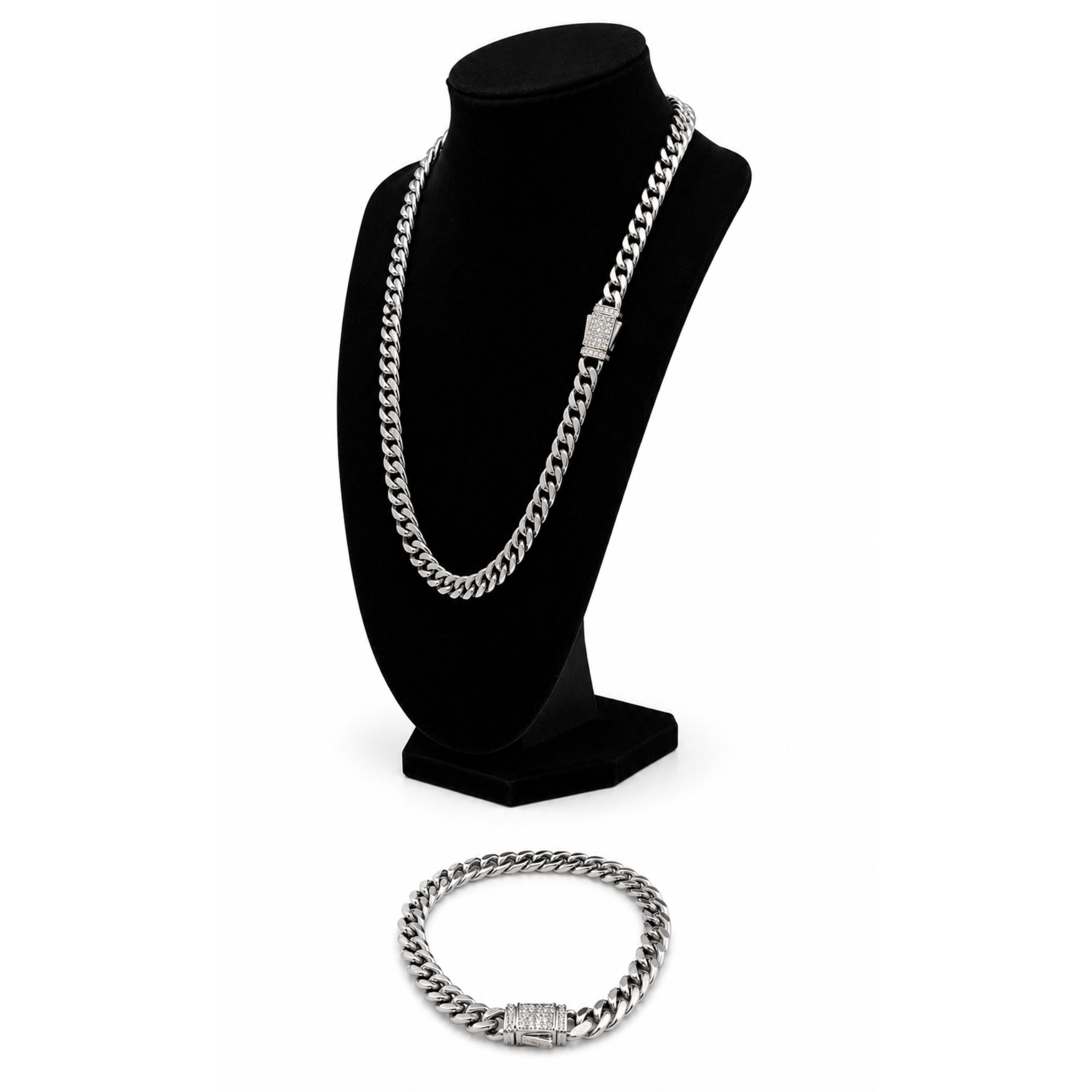 22" Iced Out Cuban Link Chain & 8" Matching Bracelet Set | Stainless Steel | CZ