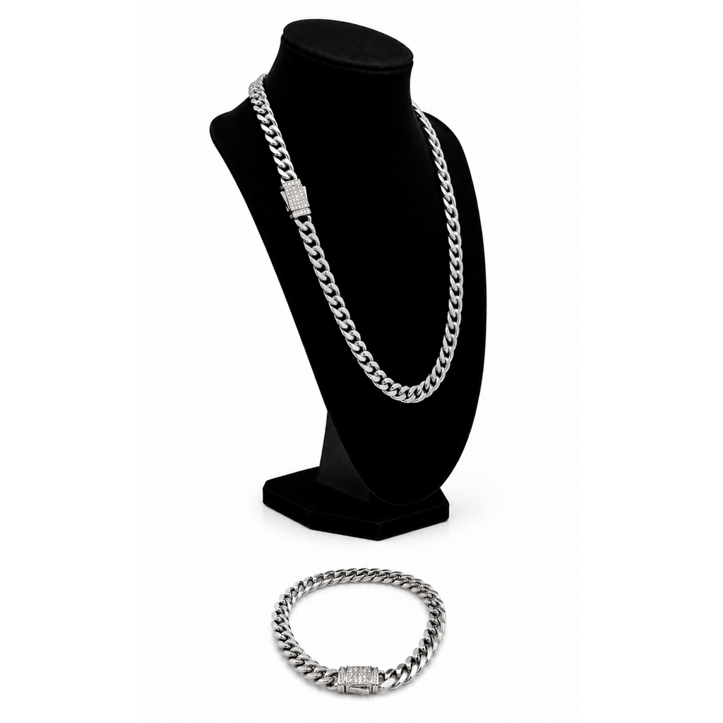 22" Iced Out Cuban Link Chain & 8" Matching Bracelet Set | Stainless Steel | CZ