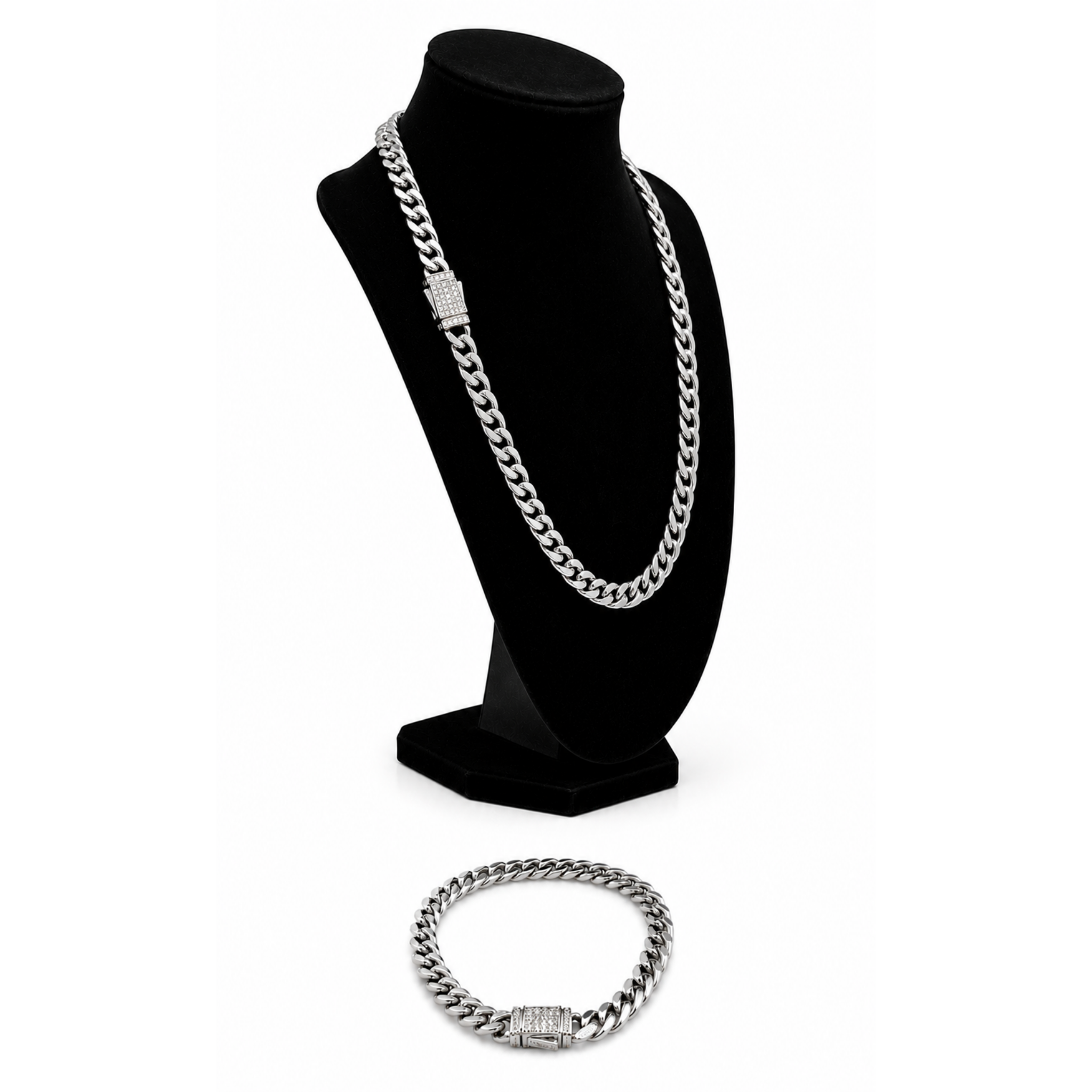 22" Iced Out Cuban Link Chain & 8" Matching Bracelet Set | Stainless Steel | CZ