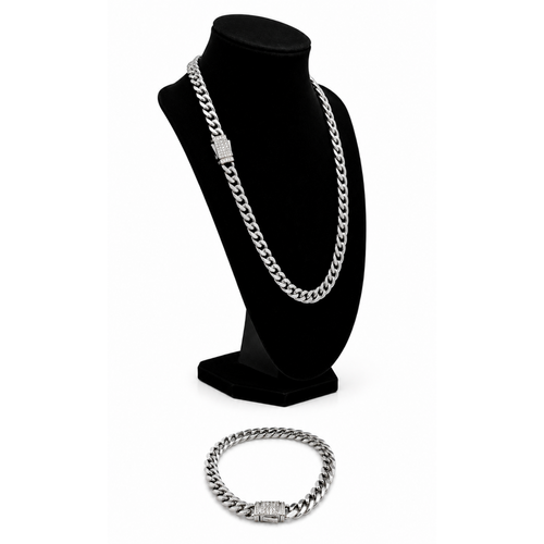 22" Iced Out Cuban Link Chain & 8" Matching Bracelet Set | Stainless Steel | CZ