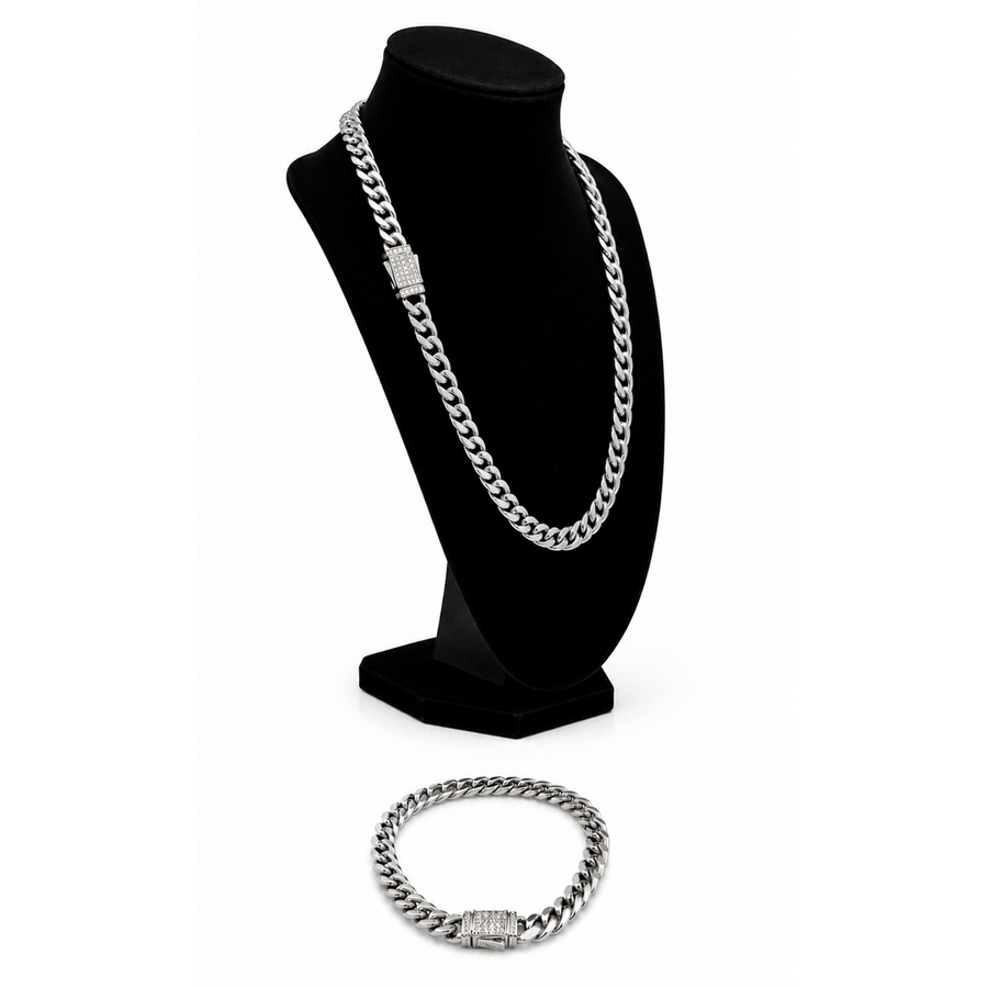 22" Iced Out Cuban Link Chain & 8" Matching Bracelet Set – alternate view 2 | Sloop Jewelry – alternate view
