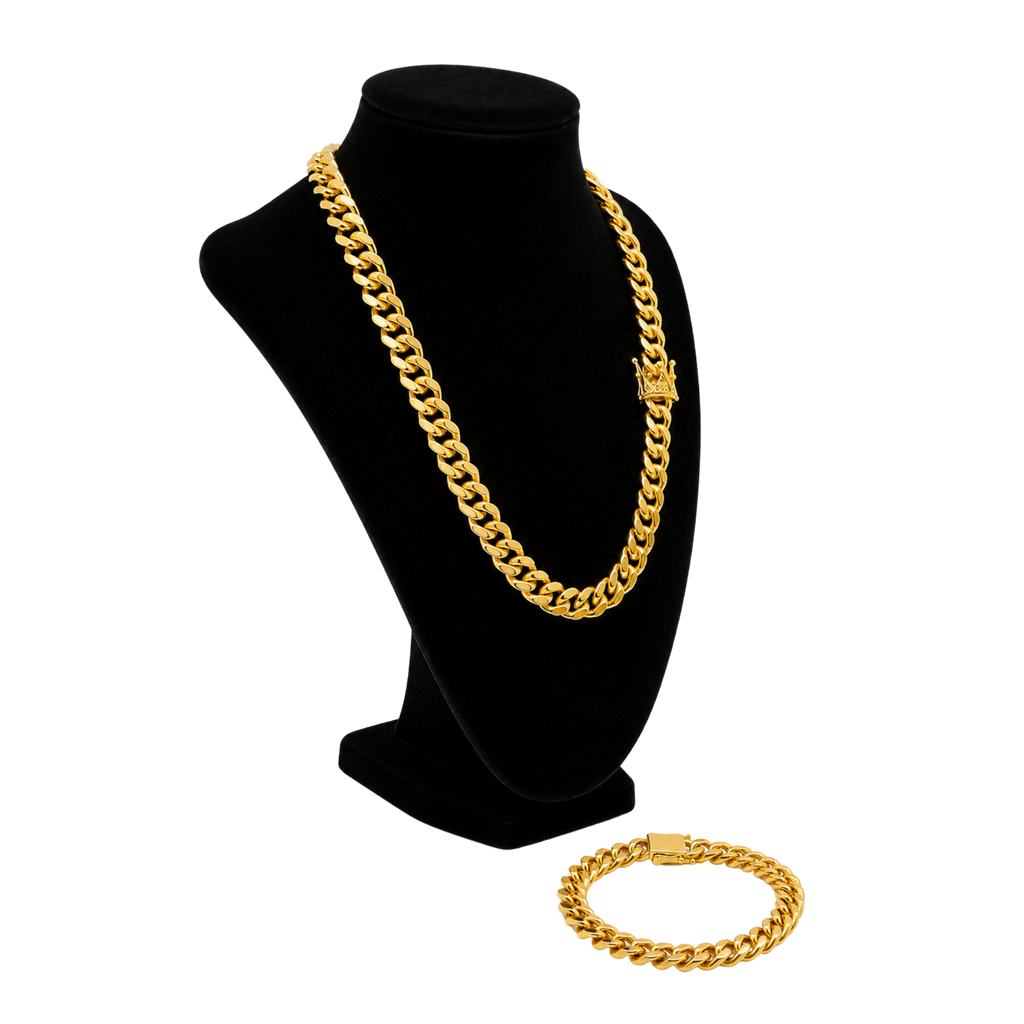 24" Cuban Style 316 Stainless Steel Necklace & Matching Bracelet Set