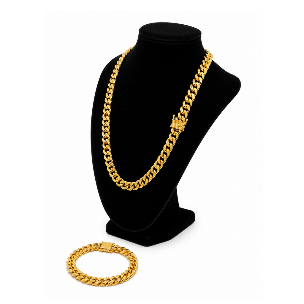 24" Cuban Style 316 Stainless Steel Necklace & Matching Bracelet Set