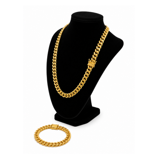 24" Cuban Style 316 Stainless Steel Necklace & Matching Bracelet Set