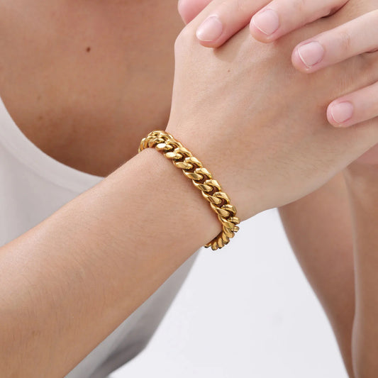 Gold Cuban Link Stainless Steel Bracelet for Men