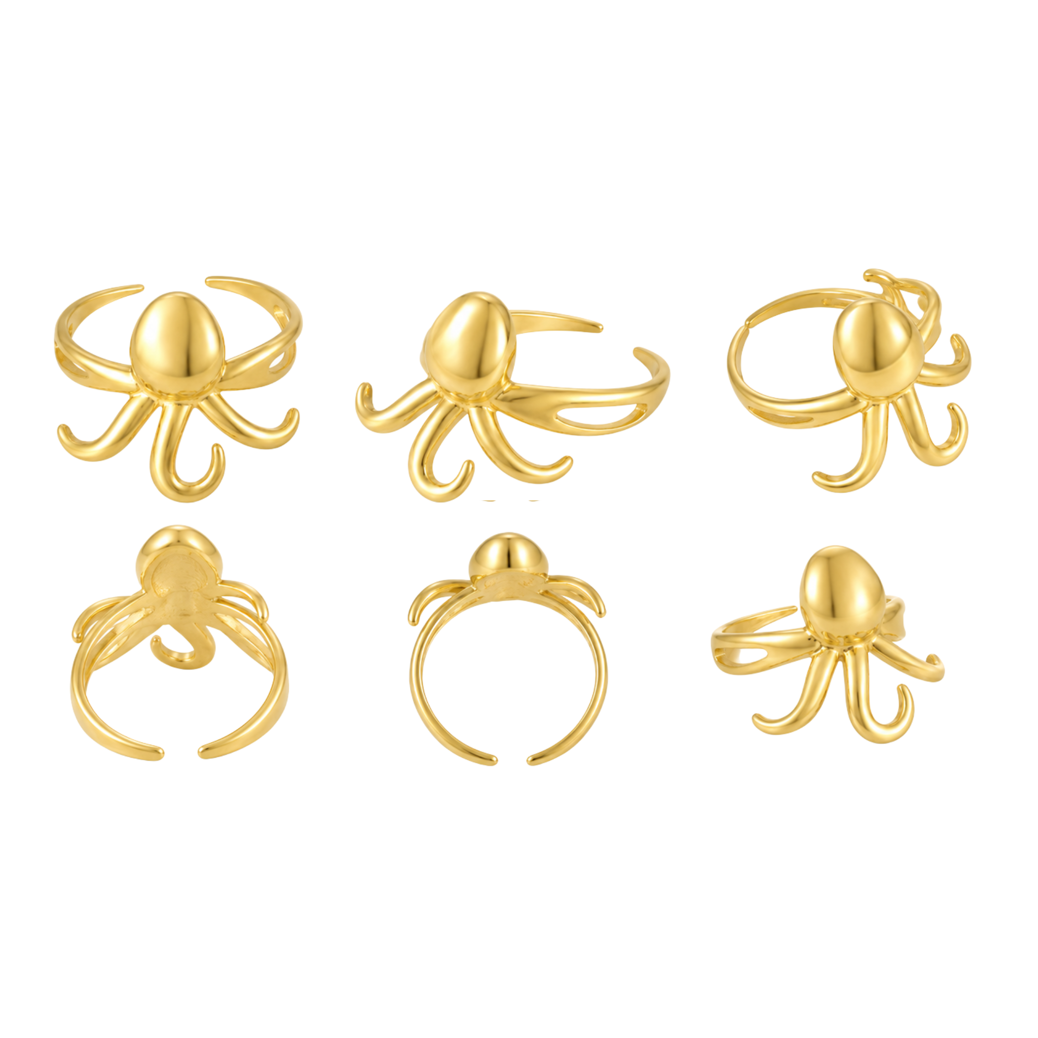 Adjustable Gold Stainless Steel Octopus Ring