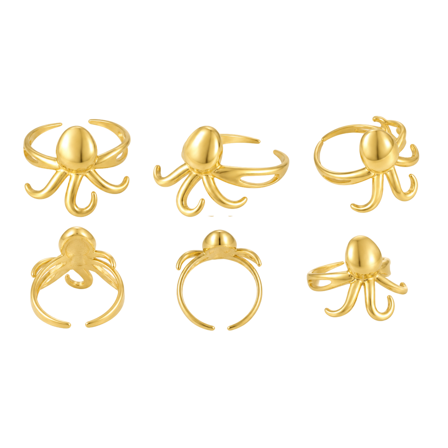 Adjustable Gold Stainless Steel Octopus Ring – alternate view 2 | Sloop Jewelry – alternate view