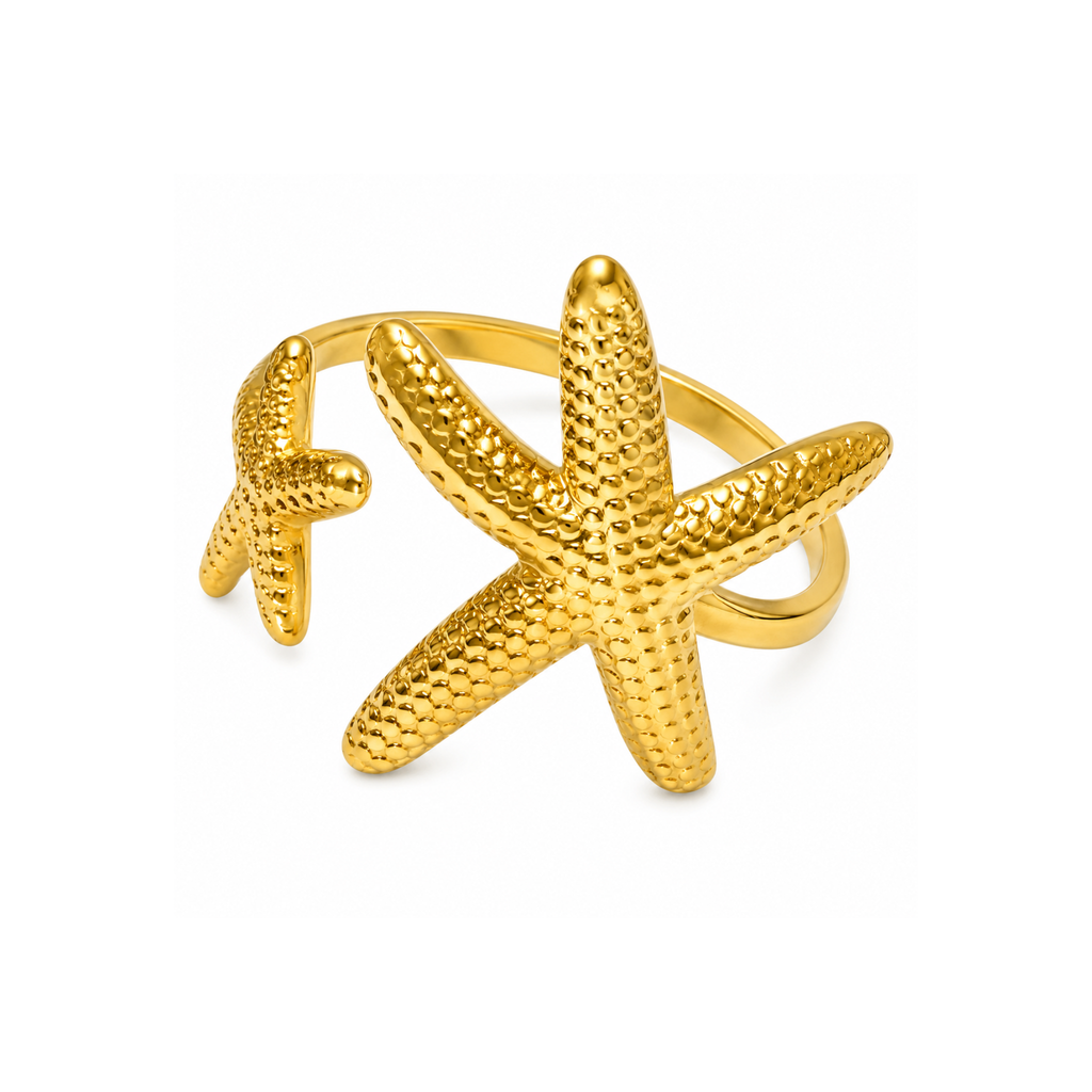 Adjustable Stainless Steel Big & Small Starfish Ring