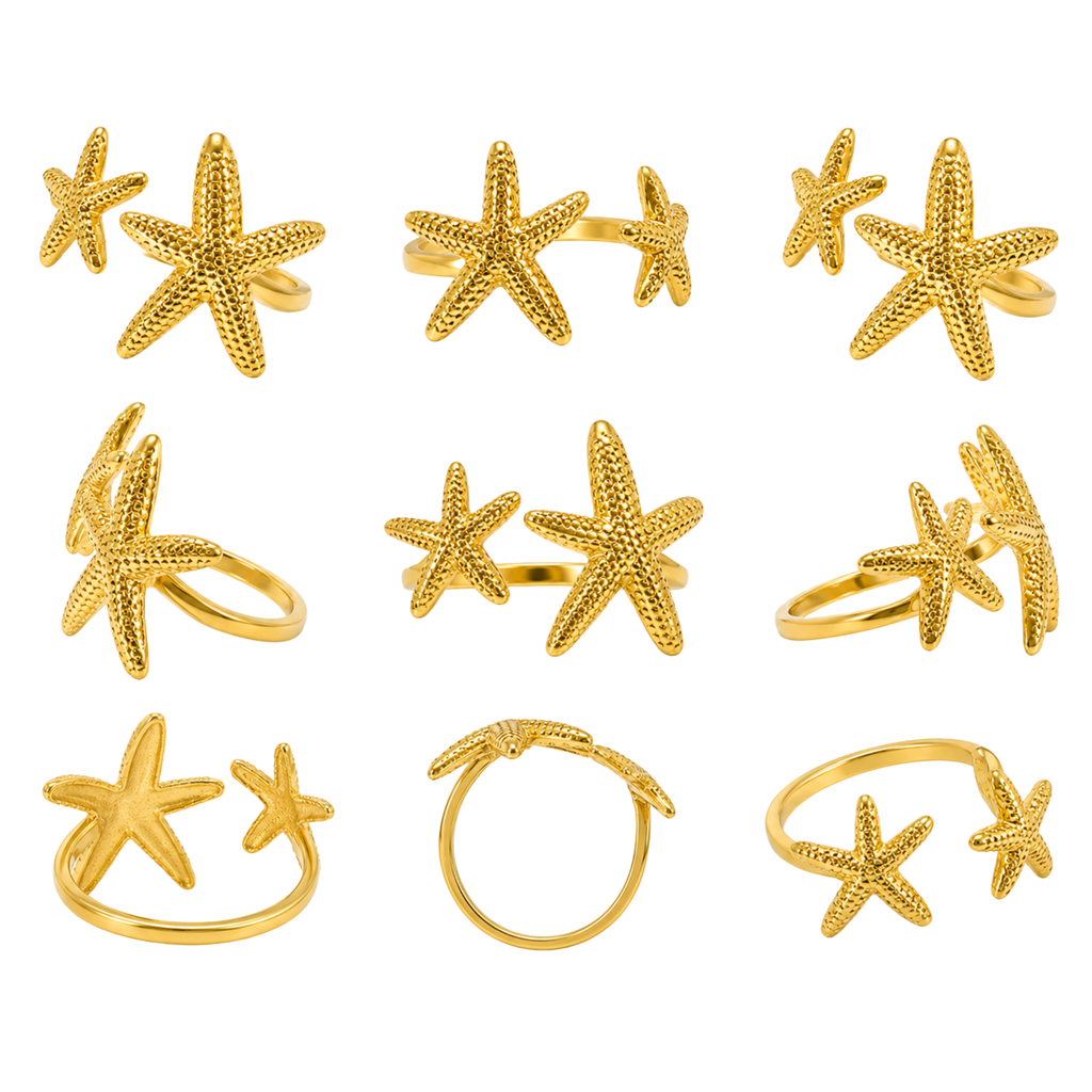 Adjustable Stainless Steel Big & Small Starfish Ring