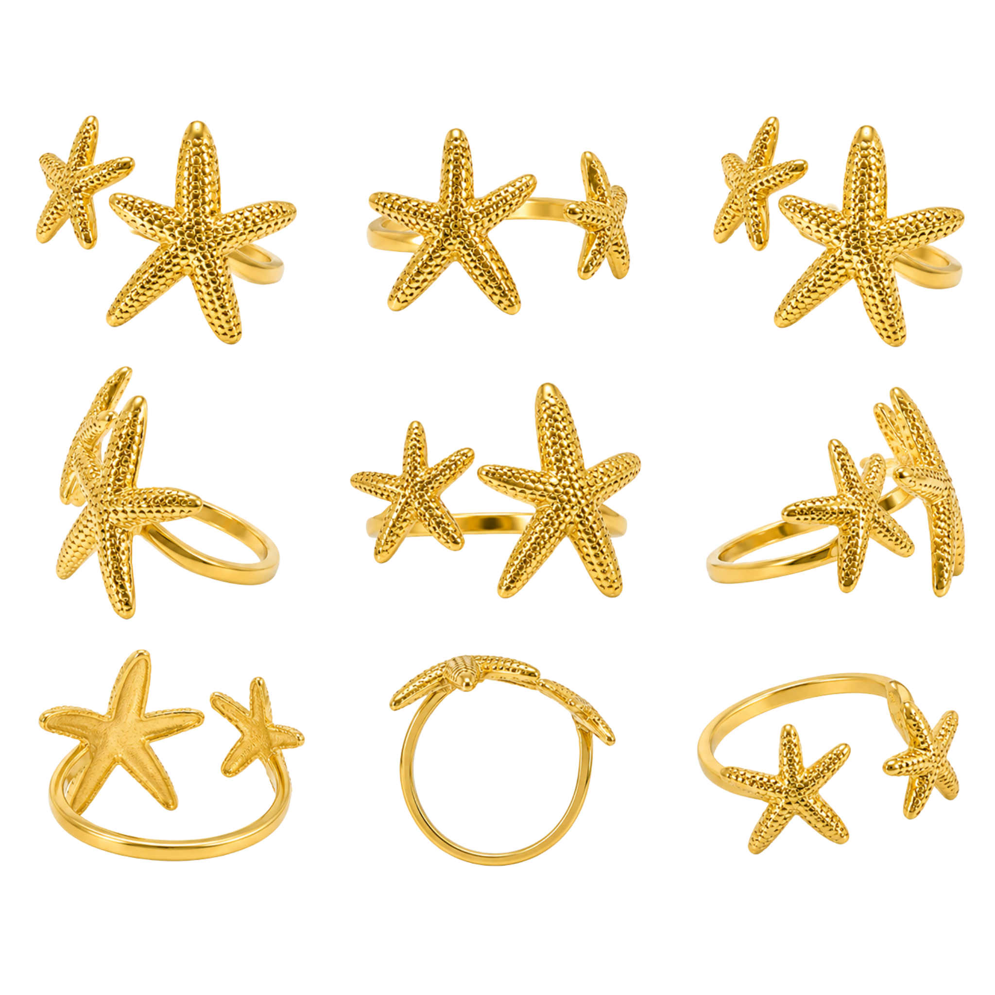 Adjustable Stainless Steel Big & Small Starfish Ring