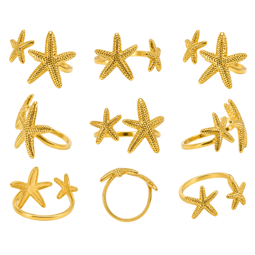 Adjustable Stainless Steel Big & Small Starfish Ring