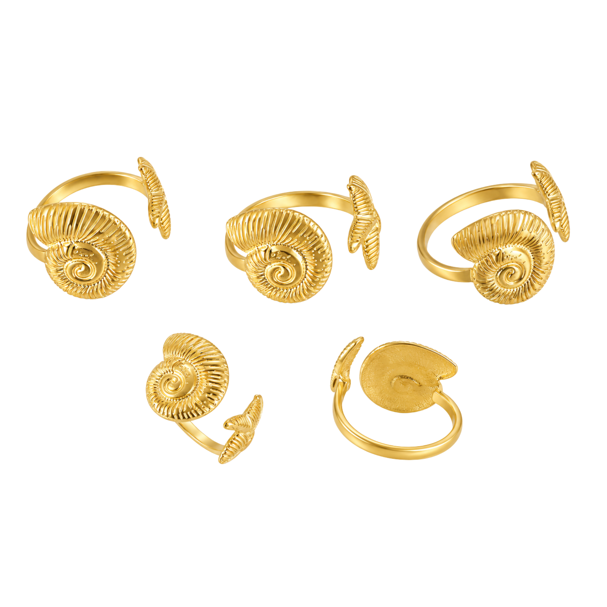 Adjustable Stainless Steel Seashell & Starfish Ring