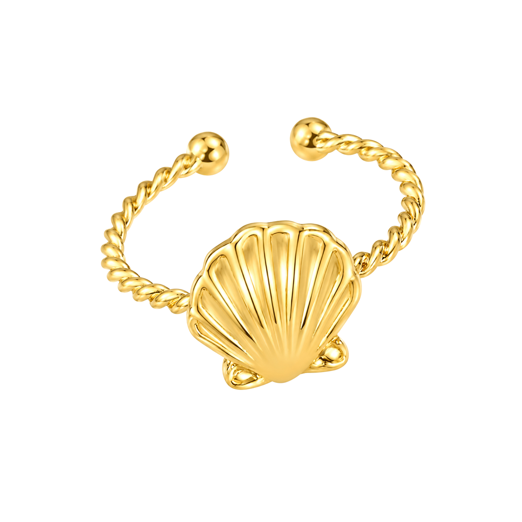 Adjustable Stainless Steel Seashell w/ Thin Twisted Ring