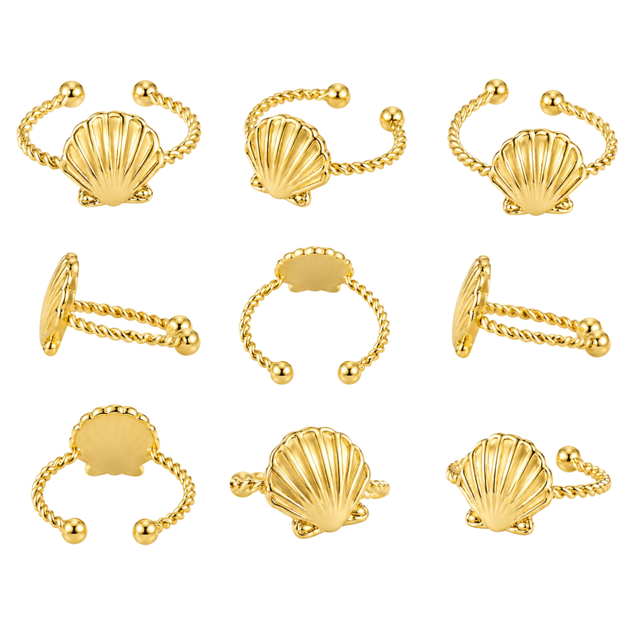 Adjustable Stainless Steel Seashell w/ Thin Twisted Ring
