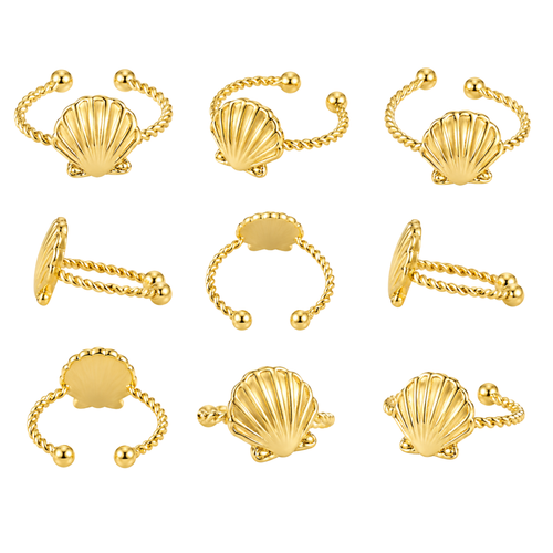 Adjustable Stainless Steel Seashell w/ Thin Twisted Ring