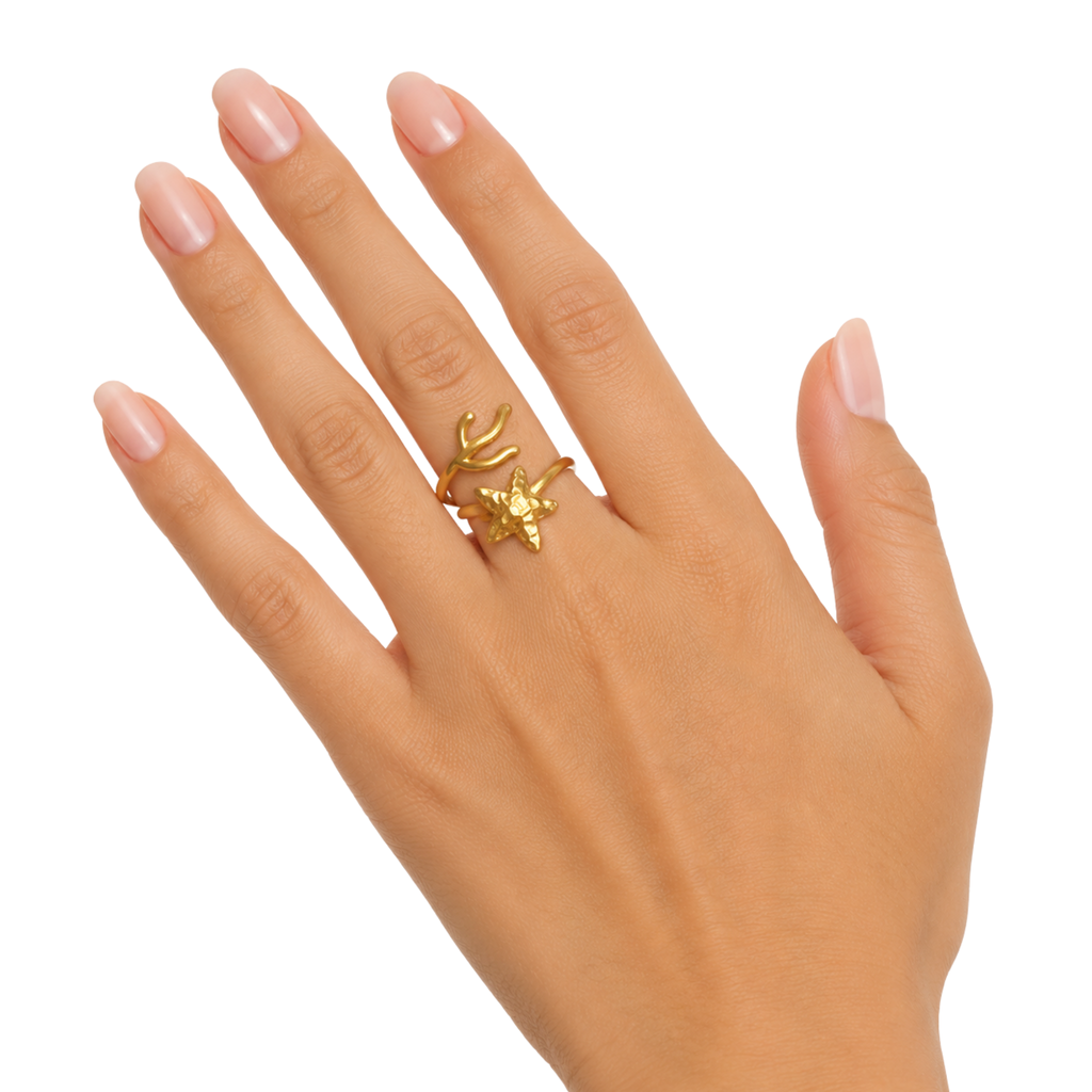 Adjustable Stainless Steel Starfish & Coral Ring