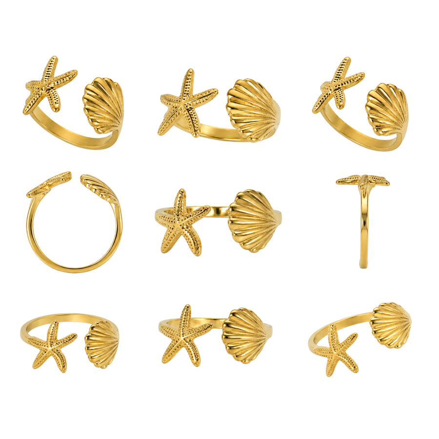 Adjustable Stainless Steel Starfish & Seashell Ring – alternate view 2 | Sloop Jewelry – alternate view
