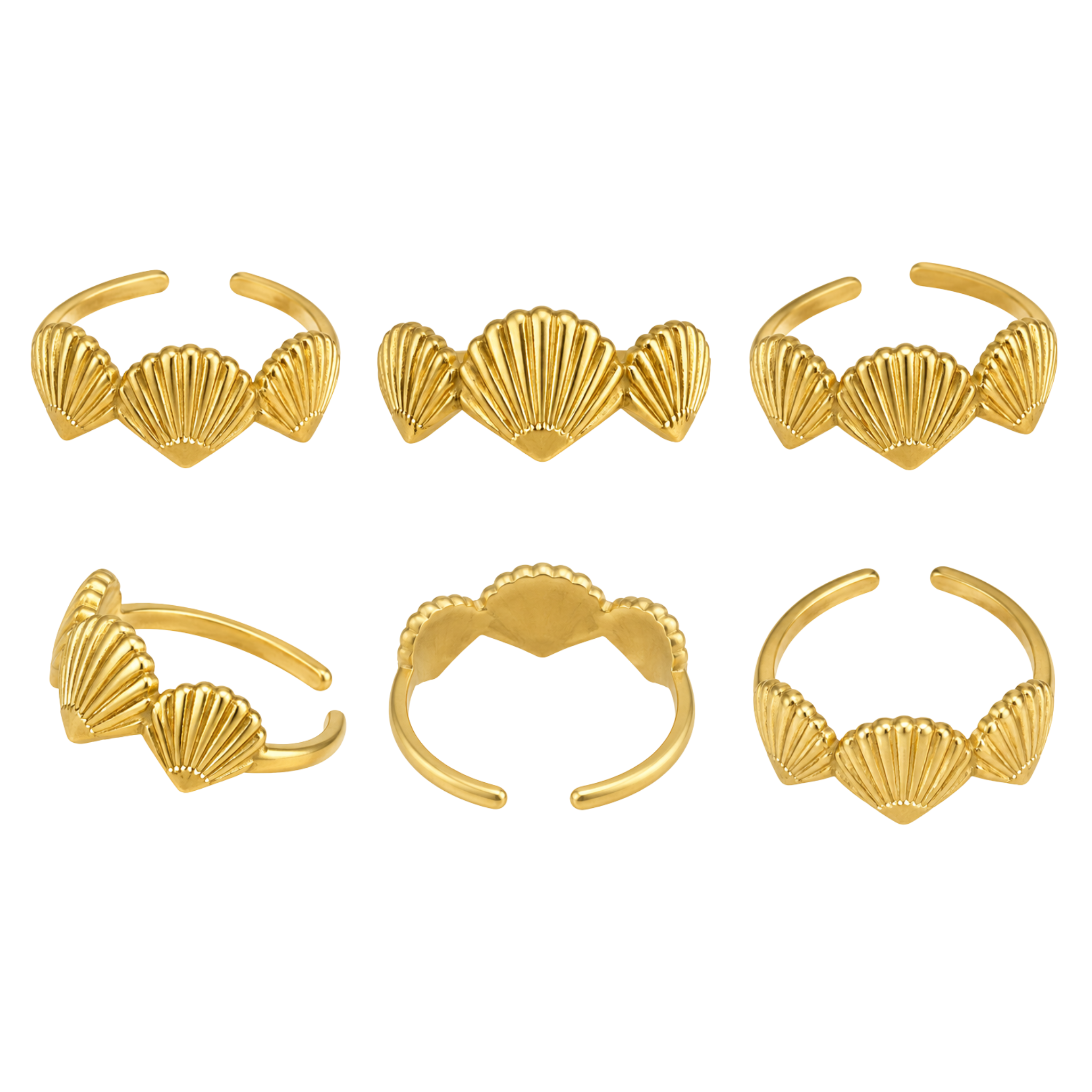 Adjustable Stainless Steel Three Shells Ring