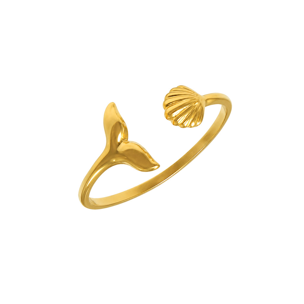 Adjustable Stainless Steel Whale tail & Shell Ring