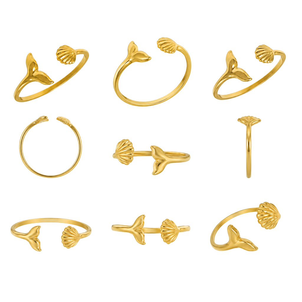 Adjustable Stainless Steel Whale tail & Shell Ring
