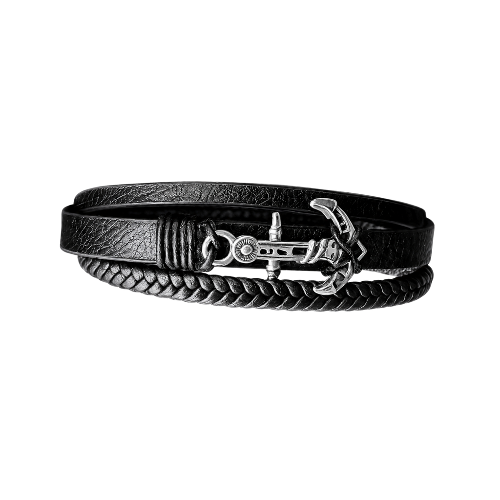 Anchor Charm Leather Cuff Bracelet