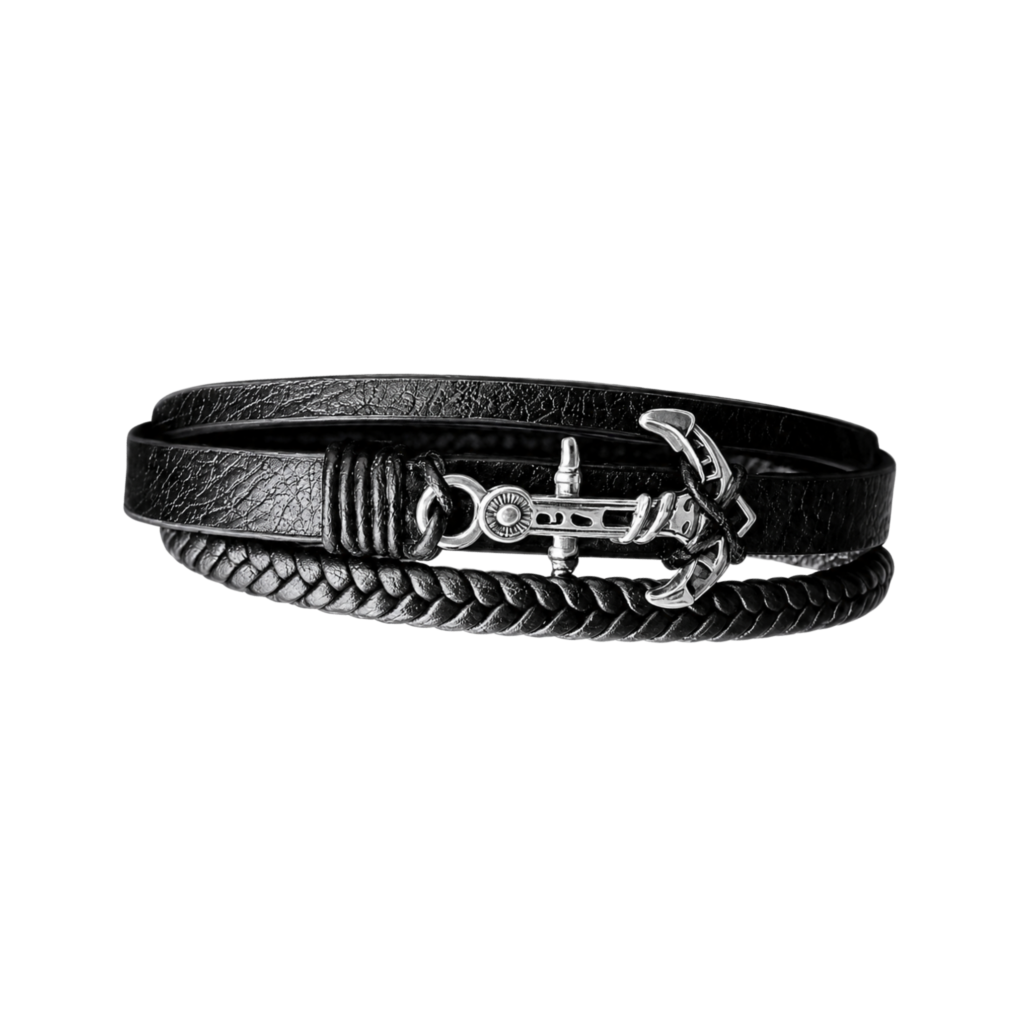 Anchor Charm Leather Cuff Bracelet
