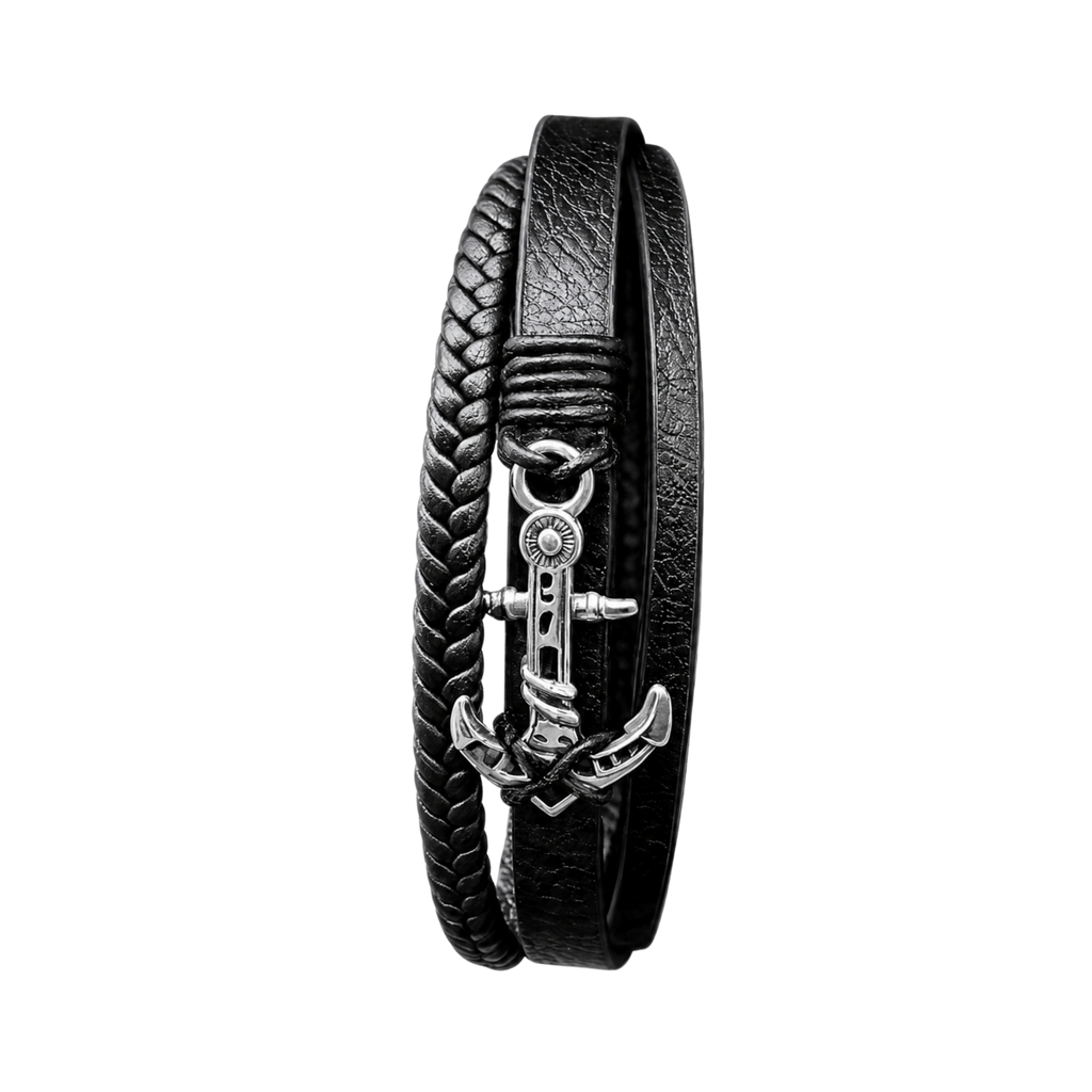 Anchor Charm Leather Cuff Bracelet