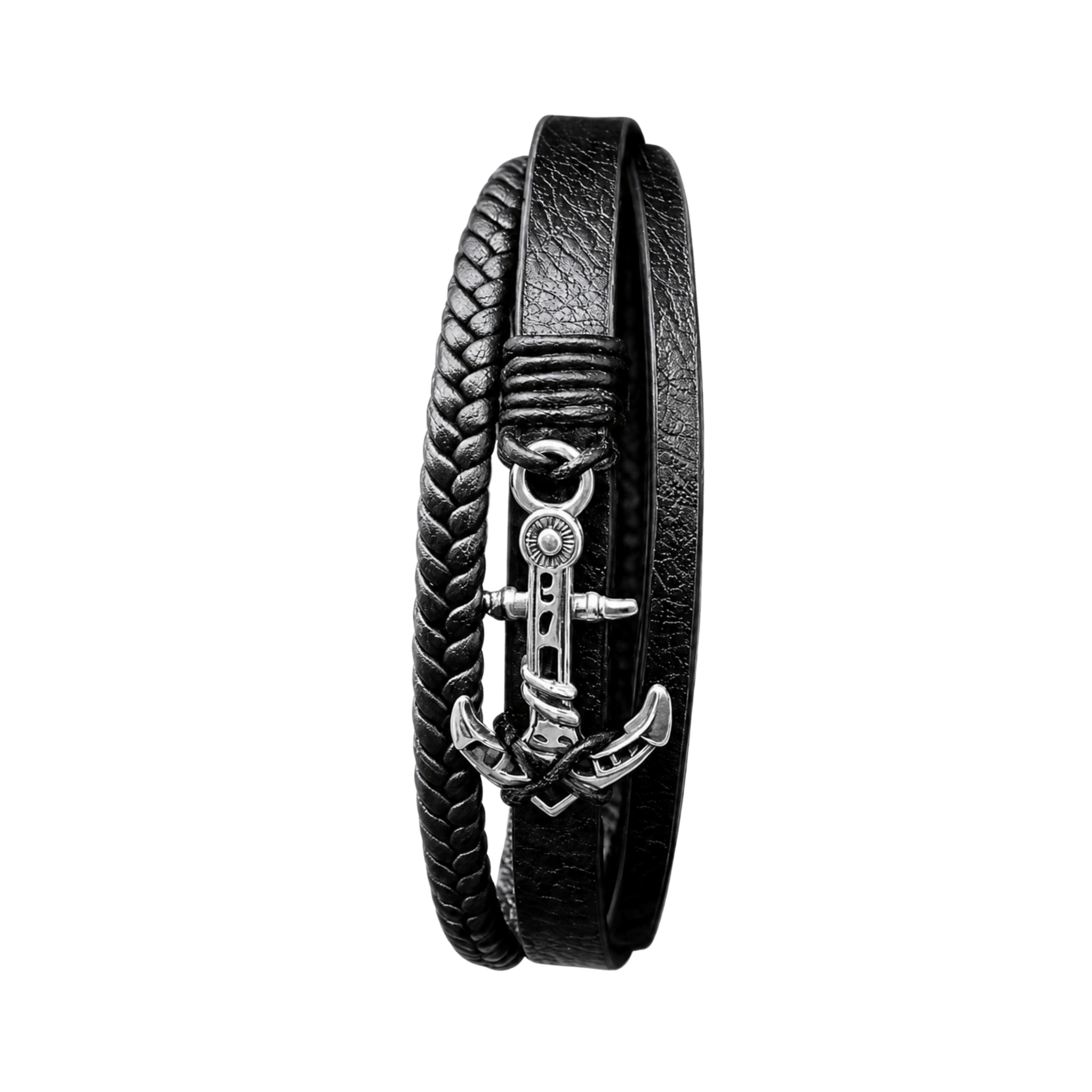 Anchor Charm Leather Cuff Bracelet