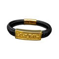 Men's Braided Leather Bracelet Gold-Tone Star of David Bar Magnetic Clasp