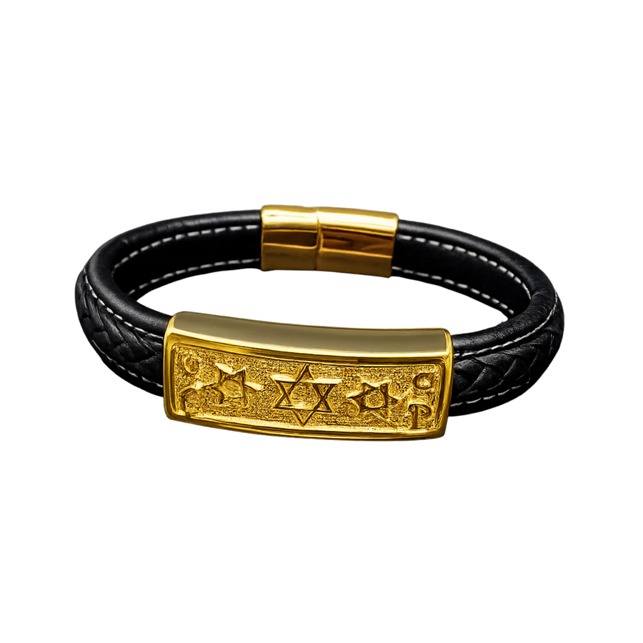 Men's Braided Leather Bracelet Gold-Tone Star of David Bar Magnetic… – Necklace by Sloop Jewelry