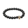 Black Lava Stone Bracelet Gold Hamsa Pendant