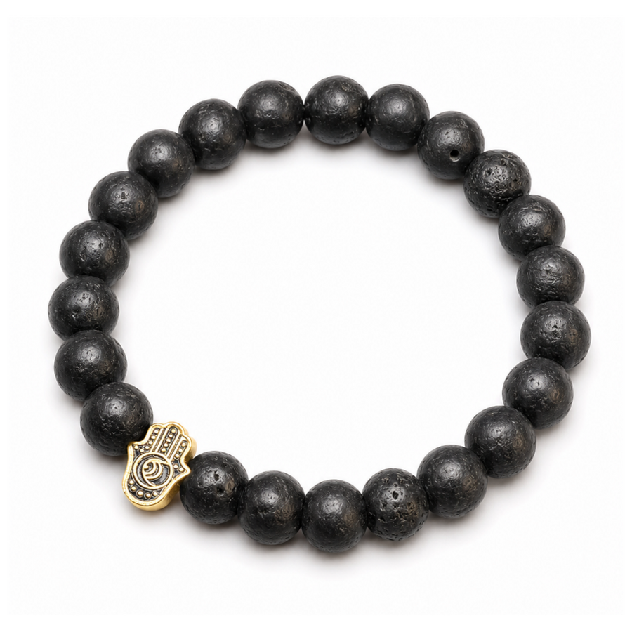 Black Lava Stone Bracelet Gold Hamsa Pendant – alternate view 2 | Sloop Jewelry – alternate view