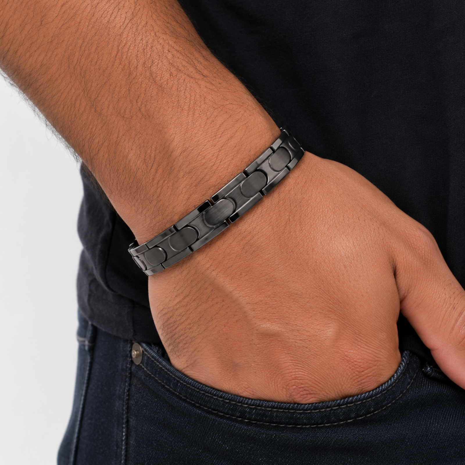 Black Stainless Steel Magnetic Bracelet for Men – Modern, Strong & Comfortable