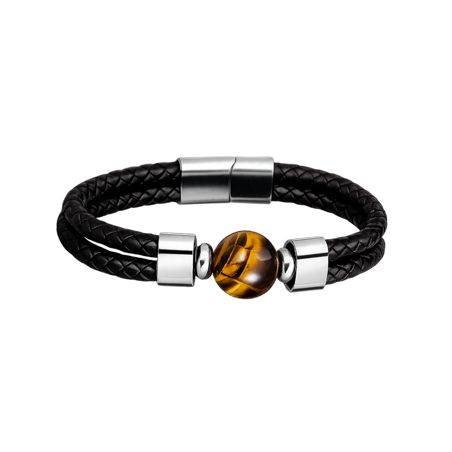 Black Leather Wrap Bracelet Tiger Eye Stone Charm – Bracelet by Sloop Jewelry