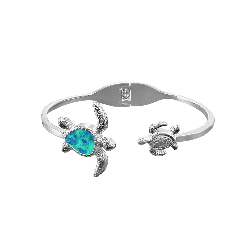 Opal Turtle Bangle | Non-Tarnish Stainless Steel Sea Turtle Bracelet