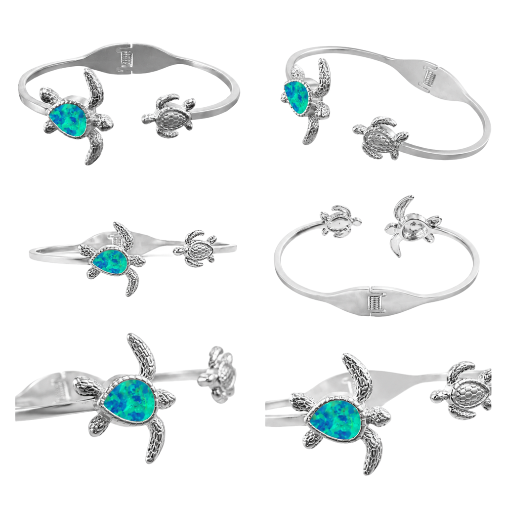 Opal Turtle Bangle | Non-Tarnish Stainless Steel Sea Turtle Bracelet