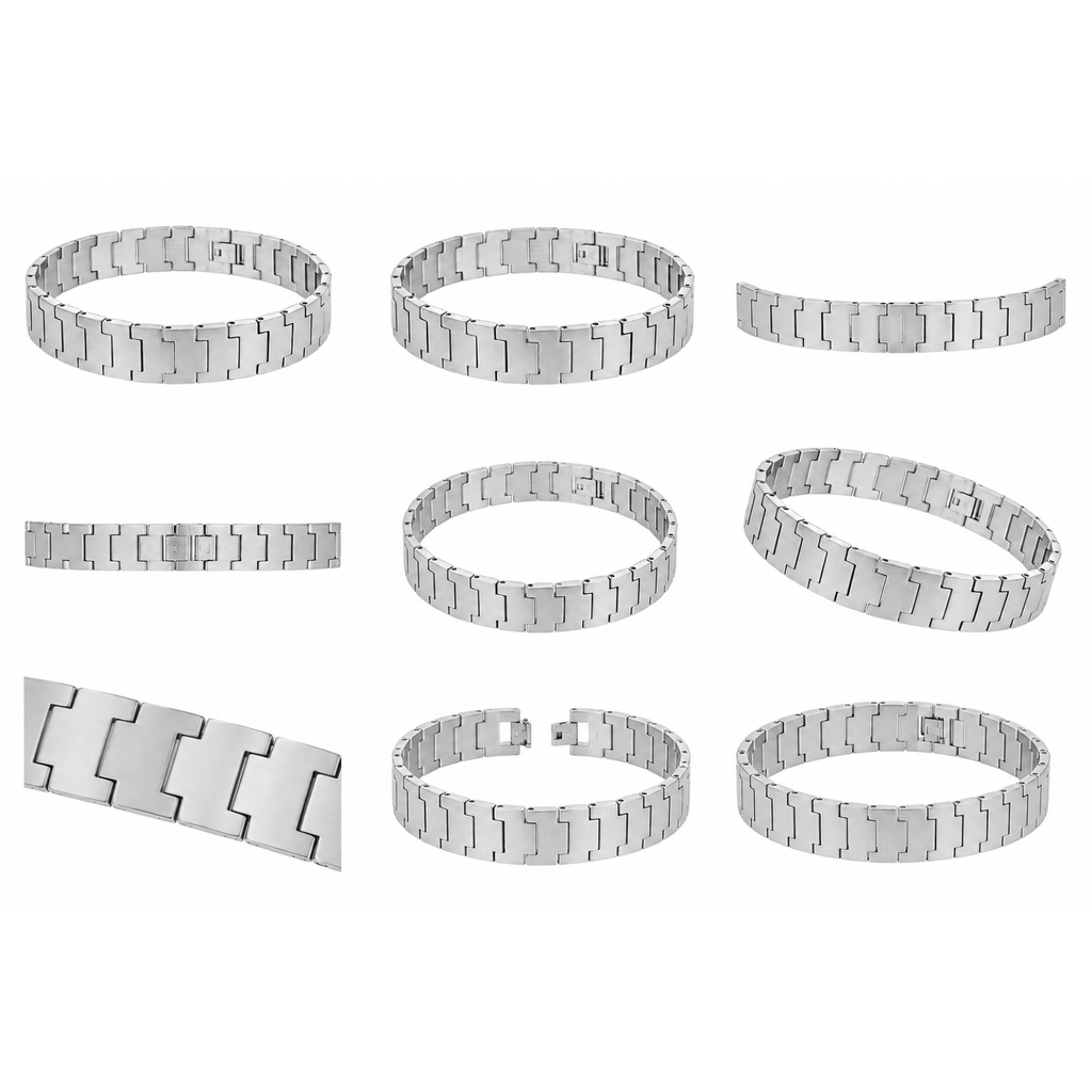 SET OF 2: Brushed Silver Tungsten Link Bracelet – 8.5" Modern Scratch-Resistant Bracelet