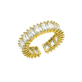 Crystal Baguette Open Ring – Gold Tone Baguette Cut Crystal Cuff Ring for Women
